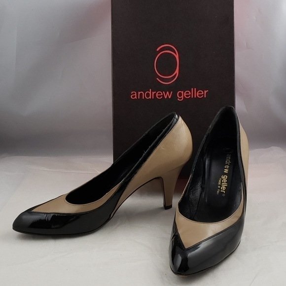Andrew Gellar Como Taupe & Black leather Spectator Pumps 8AA FGUC In Box - Picture 1 of 16